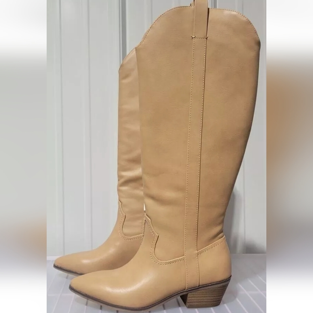 UNIVERSAL THREAD SOMMER KNEE HIGH WESTERN TALL BOOTS COWBOY BEIGE TAN SIZE 9 - Picture 4 of 7